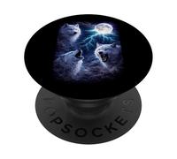 Loups Blancs sous la Pleine Lune Vintage Fantasy Lightning PopSockets PopGrip Adhésif