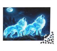 Loups Bleus Lune Puzzle 1000 Pièces Puzzle pour Adultes Scène Nocturne Jeu de Puzzle 1000 Pièces Détente Décoration Cadeau 70x50cm/1000pcs