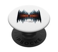 Loups chassant Elk Lake Reflection on Lake PopSockets PopGrip Adhésif