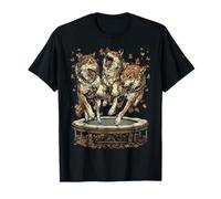 Loups drôles sautant sur Un Trampoline Fall Vibes Autumn Animals T-Shirt