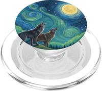 Loups hurlant à la lune dans le ciel étoilé art style meme PopSockets PopGrip pour MagSafe