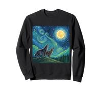 Loups hurlant à la lune dans le ciel étoilé art style meme Sweatshirt