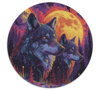 Loups in The Moonlumière Casse-tête De 1000 Pièces Ronds pour Adultes 14+ Animaux Bricolage Décoration Difficile Impossible Jeux De Défi Uniques 1000pcs (67.5x67.5cm)