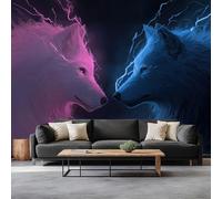 Loups Jumeaux D’Éclair Fantastiques Murale Photo Papier Peint 500 x 280 cm Intissé Tableaux Poster Mural Tapisserie, Bleu Foncé Papier Peint Panoramique Salon Maison Appartement Décorative Tenture