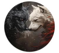 Loups Noir Blanc Confrontation Puzzle 1000 Pièces pour Adultes Rond Papier Art Duel Loup
