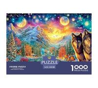 Loups, Village de Montagne éclairé de Lune la Nuit Puzzle De 1000 Pièces Loup Cool Élément Essentiel pour Les Soirées De Jeux en Famille, Adultes Et Enfants 52x38cm/1000pcs