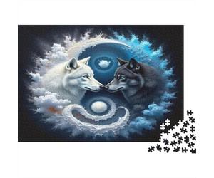 Loups Yin Yang Puzzle 1000 Pièces Educa Jouet Cadeau Unique De l'art De La Décoration intéressant Jeu Éducatif Challenge Toy Adultes & Enfants des 14 Ans 70x50cm/1000pcs
