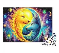 Loups Yin-Yang Puzzle 1000 Pièces pour Adultes, Papier Recyclé Premium Wolf Sun Art de la Lune Décoration Murale Maison, Défi Mental, Jeu Cérébral 38x26cm/1000pcs