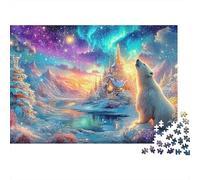 l'ours Polaire Regarde Le Ciel d'Aurora Puzzle De 1000 Pièces Polar Bear Pattern Carton Recyclé, Puzzle De Défi pour Adultes 52x38cm/1000pcs