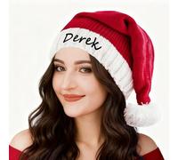 Lousrion Chapeaux de Père Noël tricotés personnalisés avec nom brodé, parfait pour les adultes, la famille et les fêtes de vacances