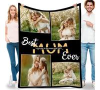 Lousrion Couverture personnalisée avec image et texte « Best Mum » pour femme, épouse, mère, jeté de lit personnalisé pour anniversaire, Noël, anniversaire de mariage