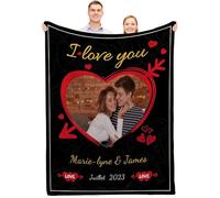 Lousrion Couverture personnalisée pour couple avec vos photos et messages, cadeau personnalisé pour petit ami/petite amie - Idéal pour la Saint-Valentin, les anniversaires et les anniversaires de