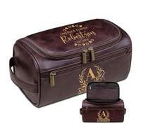 Lousrion Kit Dopp en cuir monogrammé pour homme, trousse de toilette personnalisée avec initiales, kit de voyage parfait pour mari, papa, petit ami, Café noir, One Size, Rétro