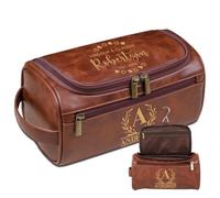 Lousrion Kit Dopp en cuir monogrammé pour homme, trousse de toilette personnalisée avec initiales, kit de voyage parfait pour mari, papa, petit ami, marron, One Size, Rétro