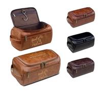 Lousrion Trousse de toilette de voyage initiale personnalisée pour homme, kit de rasage en cuir synthétique gravé, cadeau d'anniversaire de Noël personnalisé pour papa, marron clair, One Size, Rétro