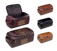 Lousrion Trousse de toilette en cuir gravé personnalisé pour homme, kit de voyage personnalisé avec nom ou initiales, cadeau pour garçons d'honneur, témoin, mari, fête des pères, Noël, Café noir, One
