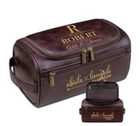Lousrion Trousse de toilette personnalisée en cuir pour homme, kit Dopp personnalisé avec initiales, parfait Noël, anniversaire, mariage pour mari, papa, Café noir, One Size, Rétro