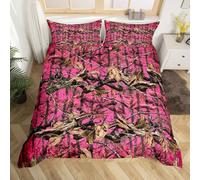Loussiesd Camouflage Rose Parure de Lit All Purpose Camo Housse de Couette 220x240cm pour Chasseurs Cabine ou Lodge Rustique Garçons Filles Farmhouse Rustique Literie Set Les Bois Camouflage