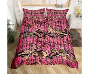 Loussiesd Camouflage Rose Parure de Lit All Purpose Camo Housse de Couette 220x240cm pour Chasseurs Cabine ou Lodge Rustique Garçons Filles Farmhouse Rustique Literie Set Les Bois Camouflage