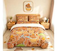 Loussiesd Capybara Housse de Couette 140x200cm Cadeaux pour Enfants Capybara Literie Set pour Garçons Adolescents Amants d'animaux de Capybara Parure de Lit Modèle Orange Marron Literie Set