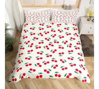 Loussiesd Cherry Parure de Lit Fruit de Cerise Mignon Housse de Couette 220x240cm pour Enfants Garçons Filles décor Fruit d'été Parure de Lit Microfibre Kawaii Literie Set Chambre à Coucher