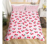 Loussiesd Cherry Parure de Lit Rose Cherry Housse de Couette 140x200cm pour Enfants Garçons décor été Fruits Housse de Couette Microfibre Mignon Filles Femmes Literie Set Chambre