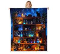 Loussiesd Couverture 100x130cm Magic Bookshelf Jeté de Canapé Noir Chat Plaid Couverture Polaire Fairy Library Jete de Canape Microfibre en Flanelle Douce Léger