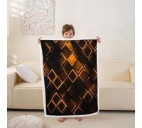Loussiesd Couverture 100x130cm Orange et Noir Couverture Polaire Flanelle Microfibre Géométrique Plaid Jeté de Canapé Art Modernee Abstrait Personnalisé Luxe pour Canapé ou Lit