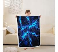 Loussiesd Couverture 130x150cm Bleu Blanc Noir Plaid Couverture Polaire Lightning Jeté de Canapé Géométrique Flanelle en Microfibre Art Modernee Abstrait pour Canapé et Lit Luxe