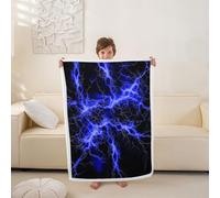 Loussiesd Couverture 150x200cm Bleu Noir Couverture Polaire Flanelle Microfibre Lightning Plaid Jeté de Canapé Géométrique Personnalisé Art Modernee Abstrait pour Canapé ou Lit Luxe