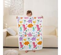 Loussiesd Couverture 150x200cm Dinosaures Couverture Polaire Impression numérique 3D Plaid Jeté de Canapé Dino de la Jungle Personnalisé Animaux Sauvages pour Canapé ou Lit Violet Orange Blanc