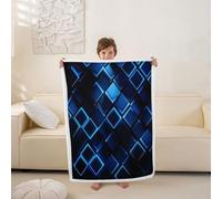 Loussiesd Couverture 220x240cm Bleu et Noir Couverture Polaire Flanelle Microfibre Géométrique Plaid Jeté de Canapé Art Modernee Abstrait Personnalisé Luxe pour Canapé ou Lit