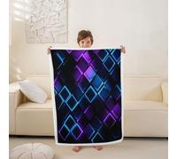 Loussiesd Couverture 220x240cm Violet Bleu et Noir Plaid Couverture Polaire Géométrique Jeté de Canapé Art Modernee Abstrait Plaid Jete de Canape Luxe Doux Léger Flanelle Microfibre