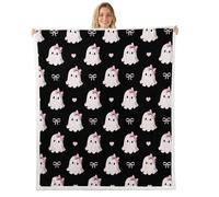 Loussiesd Couverture 75x100cm Halloween Thème Couverture Polaire Flanelle Microfibre Mignon Ghost Hearts Plaid Jeté de Canapé Kawaii Rose Noeud Papillon Personnalisé pour Canapé ou Lit