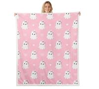Loussiesd Couverture 75x100cm Mignon Ghost Hearts Jeté de Canapé Halloween Thème Plaid Couverture Polaire Kawaii Rose Noeud Papillon Jete de Canape Microfibre en Flanelle Douce Léger