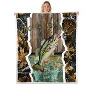 Loussiesd Couverture 75x100cm Pêche et Chasse Jeté de Canapé Pike Poissons Plaid Couverture Polaire Nature Marine Animaux Jete de Canape Microfibre en Flanelle Douce Léger