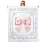 Loussiesd Couverture 75x100cm Rose Noeud Papillon Plaid Couverture Polaire Bleu Géométrique Imprimered Jeté de Canapé Luxe Princesse Plaid Jete de Canape Doux Léger Flanelle Microfibre