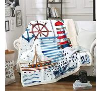 Loussiesd Couverture nautique 150 x 200 cm - Motif aventure sur le thème de l'océan - Décoration pour chaise, canapé, phare, ancre, voilier, gouvernail - Couverture de canapé - Feuille de palmier