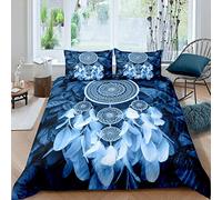 Loussiesd Ensemble de lit bohème Dream Catcher garçon Ensemble de Housse de Couette Style bohème pour Enfants 3D Plume Indienne Ensemble de literie 140x200cm Dreamy Blue Room Decor 2pcs