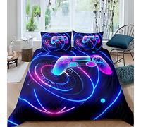 Loussiesd Garçons Gamer Sets de Housse de Couette Gaming Parure de Lit 220x240cm Jeu Vidéo Housse de Couette Bright Neon Gamepad Room Decor 3 pièces
