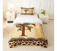Loussiesd Housse de Couette 140x200cm Gépard Noeud Papillon Parure de Lit Coquette Noeud Papillon Set de Housse de Couette Personnalisé Lettre F avec Fermeture Éclair Microfibre