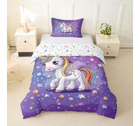 Loussiesd Housse de Couette 140x200cm Licorne Parure de Lit Fairy Dreamy Cheval Housse de Couette Microfibre Starry Sky Parure de Lit 1 Personne avec 1 Taie d'oreiller 65x65 cm