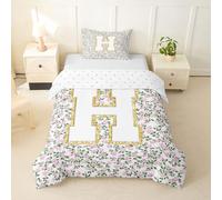 Loussiesd Housse de Couette 140x200cm Microfibre Personnalisé Initial H Parure de Lit Rose Floral Ensemble de Literie Mignon Fleurs Parure de Lit avec Fermeture Éclair Monogrammed Douce