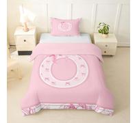 Loussiesd Housse de Couette 140x200cm Microfibre Rose Noeud Papillon Parure de Lit 2 Pièces Monogrammed Ensembles de Housses de Couette Personnalisé Lettre O Réversible avec Fermeture Éclair
