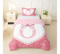 Loussiesd Housse de Couette 140x200cm Mignon Noeud Papillonknot Parure de Lit 2 Pièces Lettre Letter O Ensembles de Housses de Couette Mignon Amour cœur Parure de Lit avec 1 Taie d'oreiller