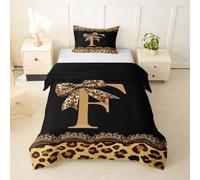 Loussiesd Housse de Couette 140x200cm Noeud Papillonknot Léopard Parure de Lit Microfibre Gépard Coquette Noeud Papillon Housse de Couette avec 1 Taie d'oreiller Personnalisé Lettre F 2 Pièces