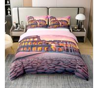 Loussiesd Housse de Couette 140x200cm Rome Colosseum Parure de Lit 100% Coton Coucher de Soleil Vintage Architecture Housse de Couette avec 1 Taie d'oreiller European Architecture Douce 2 Pièces