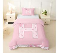 Loussiesd Housse de Couette 140x200cm Rose Noeud Papillon Parure de Lit Microfibre Monogrammed Housse de Couette avec 1 Taie d'oreiller 65x65 cmPersonnalisé Initial H Douce 2 Pièces