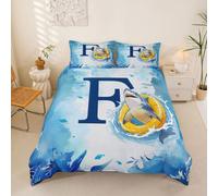 Loussiesd Housse de Couette 200x200cm animé Requin Parure de Lit Mignon été Océan Animaux Set de Housse de Couette Personnalisé Lettre Alphabète Letter F avec Fermeture Éclair Microfibre
