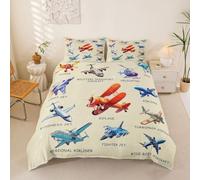 Loussiesd Housse de Couette 200x200cm Avion Parure de Lit Microfibre Avions Imprimer Square Housse de Couette avec 2 Taies d'oreiller Avion Volant Douce Hélicoptère Flying Aircraft 3 Pièces